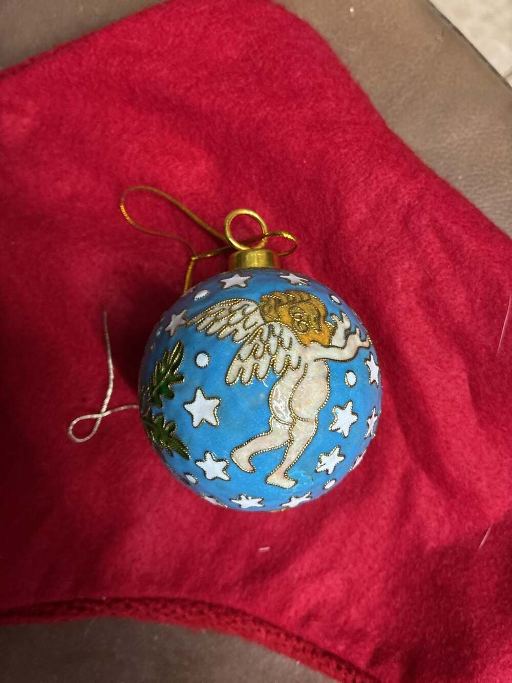2001 Pier 1 Imports Li Bien Angel and Cherub Hand Painted Glass Christmas Orname